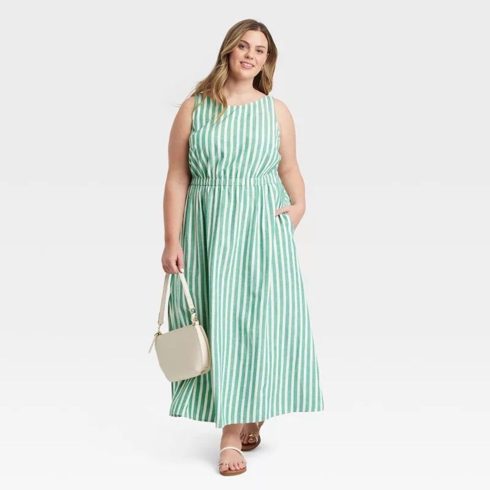 Universal Thread Green and White Striped Maxi Dress